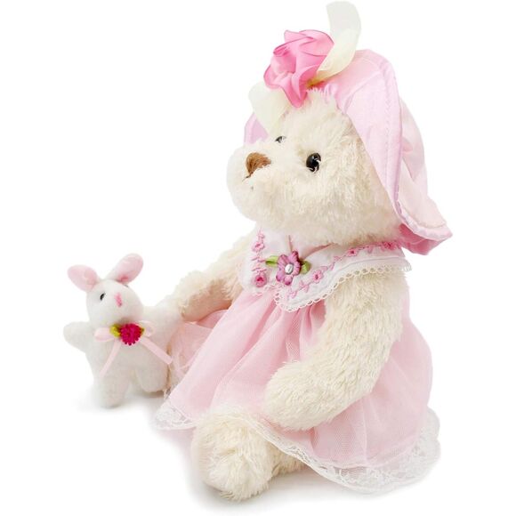 10" Oitscute Pink Lace Small Teddy Bear with Cloth Stuffed Animal Soft Plush Toy - Picture 3 of 5